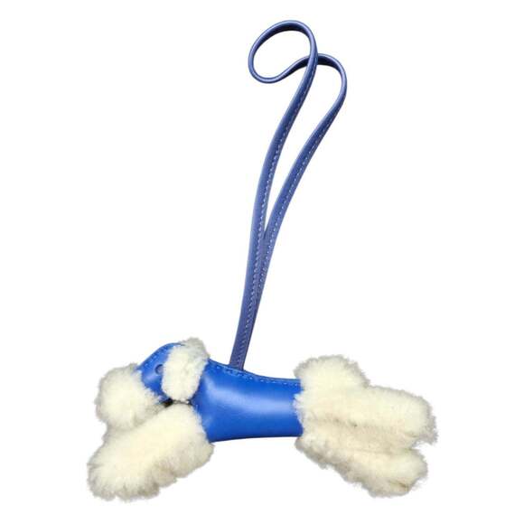 HERMES Buddy Bag Charm Anneu Milo Mouton Blue French Saphir White Charm Or...